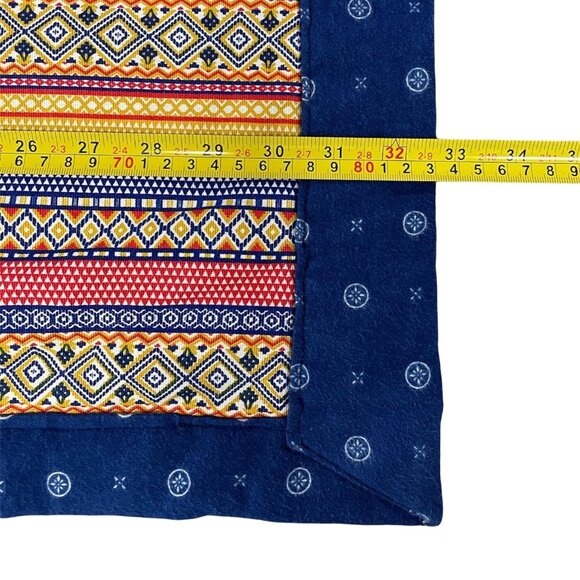 Vintage Flannel Throw Blanket Blue Orange Red Tribal Small Toddler Lap Handmade - Picture 10 of 10